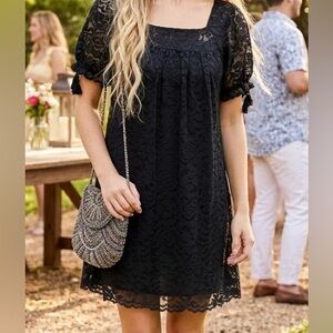 LOFT Elegant Black Lace Mini Dress